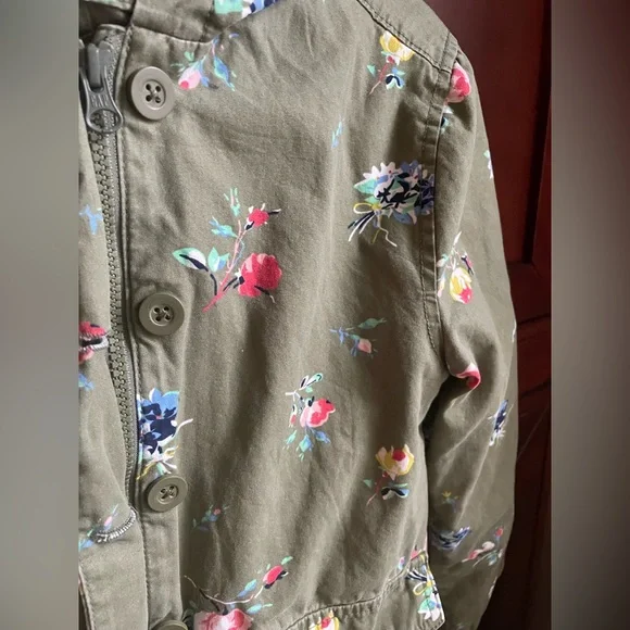 Gap Floral Kids Green Print Shirt Hooded Jacket with Pockets Girls XL - Picture 6 of 11